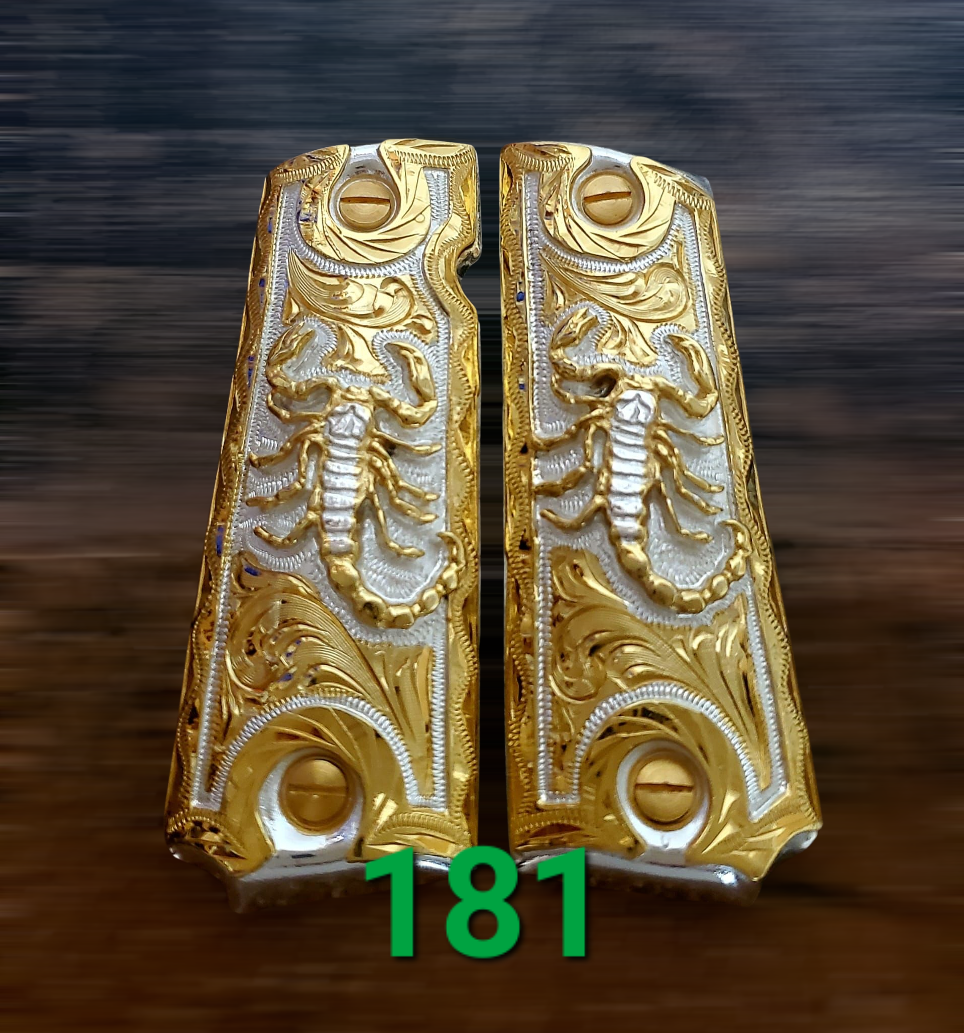 1911 scorpion alacran narco mexican style government gun grips cachas 24k gold plated