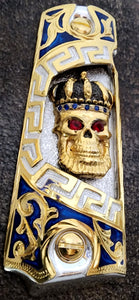 Skull in Crown rey calavera zirconias floral rameado style 1911 full size custom premium gun grips cachas gold and silver plated