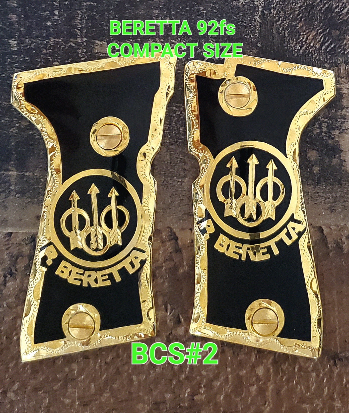 Beretta 92fs compact size premium grips Cachas plata alemana chapa de oro 24k