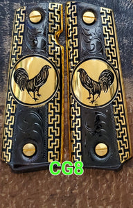 Gallos rooster palenque golden and silver 1911 full size mexican premium gun grips cachas gold plated