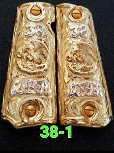 aguila mexicana eagle cachas 1911 Custom handmade Grips 24k plated 45/38 & any1911 full size