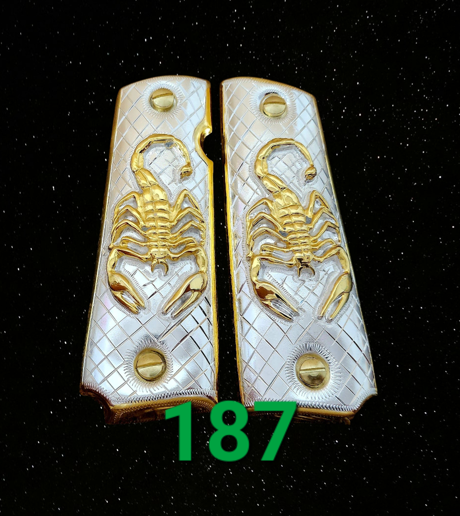 1911 scorpion alacran narco mexican style government gun grips cachas 24k gold plated