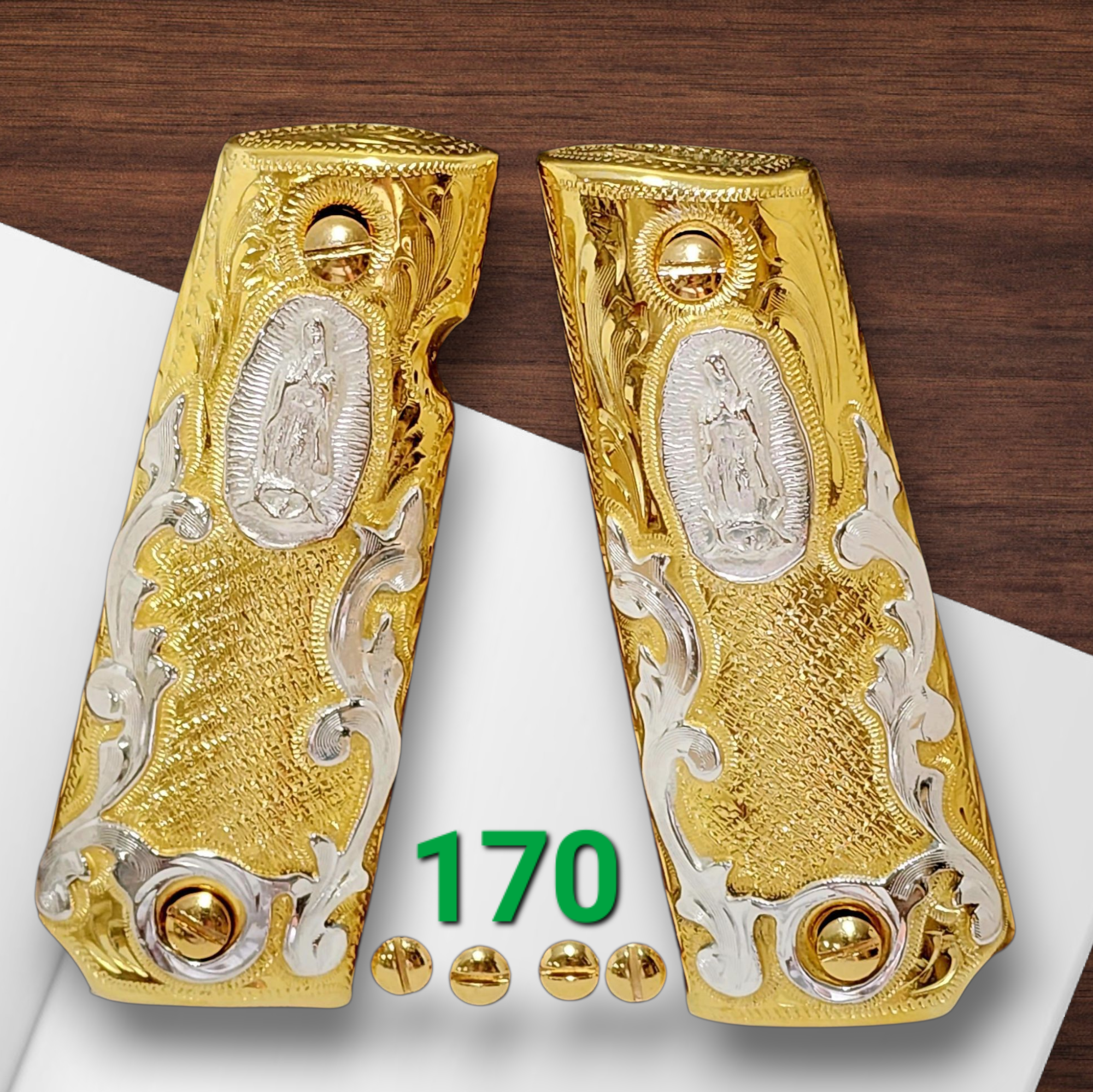 1911 cachas virgen mexican style government gun virgin mary grips 24k gold plated