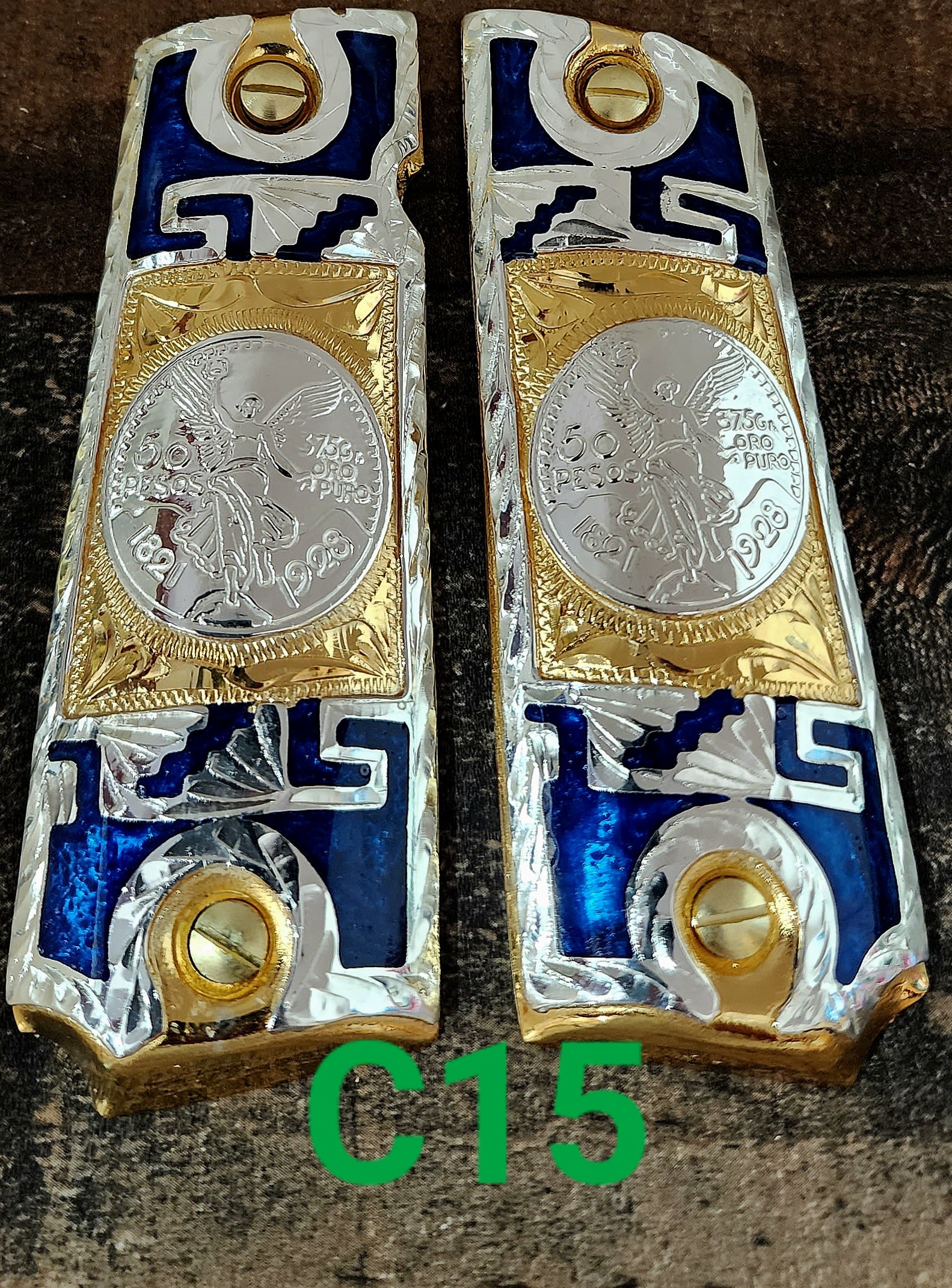 Centenarios coin many styles 1911 full size mexican premium gun grips cachas gold plated