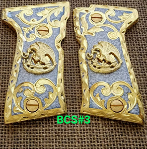 Beretta 92fs compact size premium grips Cachas plata alemana chapa de oro 24k