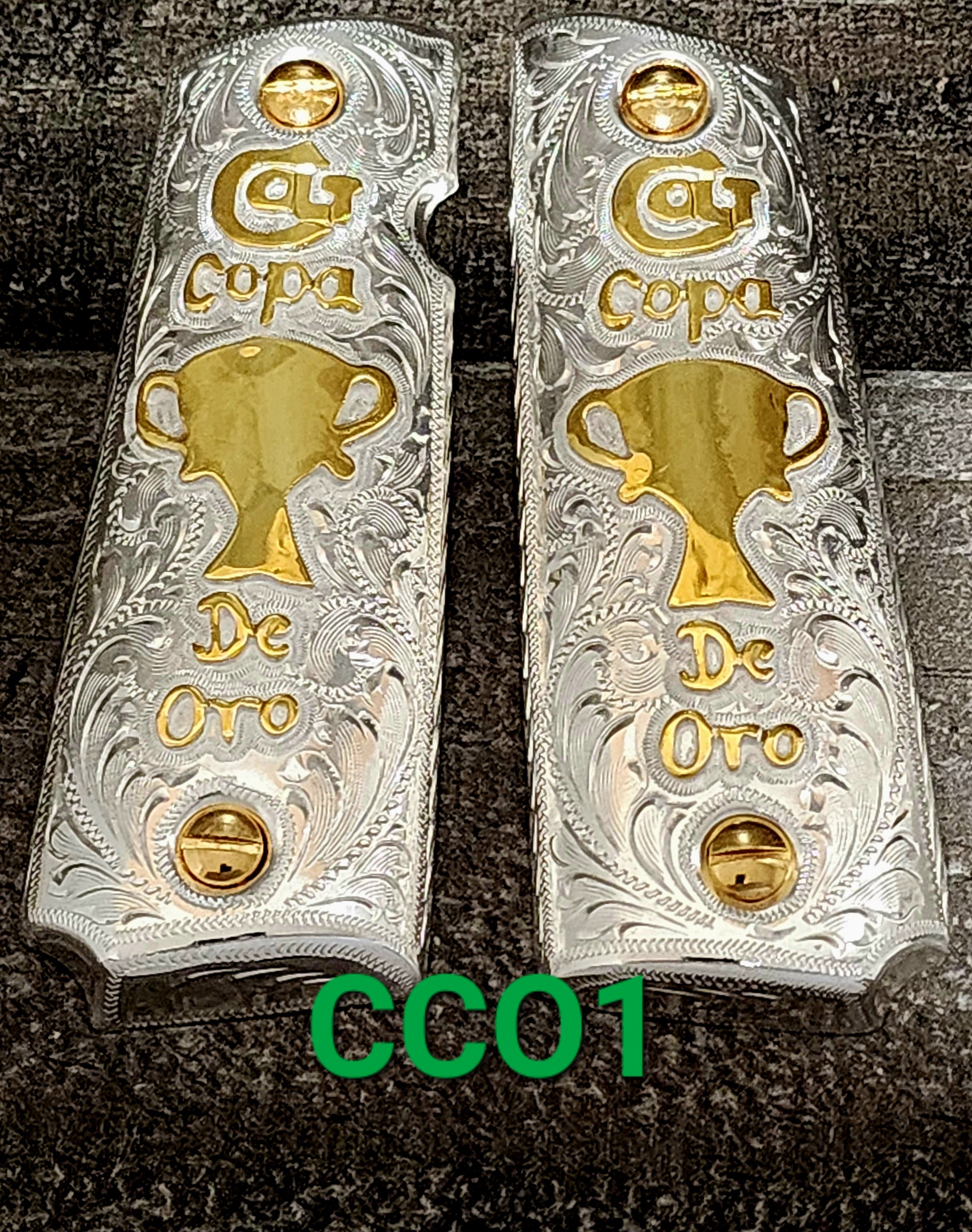 Copa de oro cachas 1911 gun pistol grips artesanales gravadas a mano chapeadas de oro