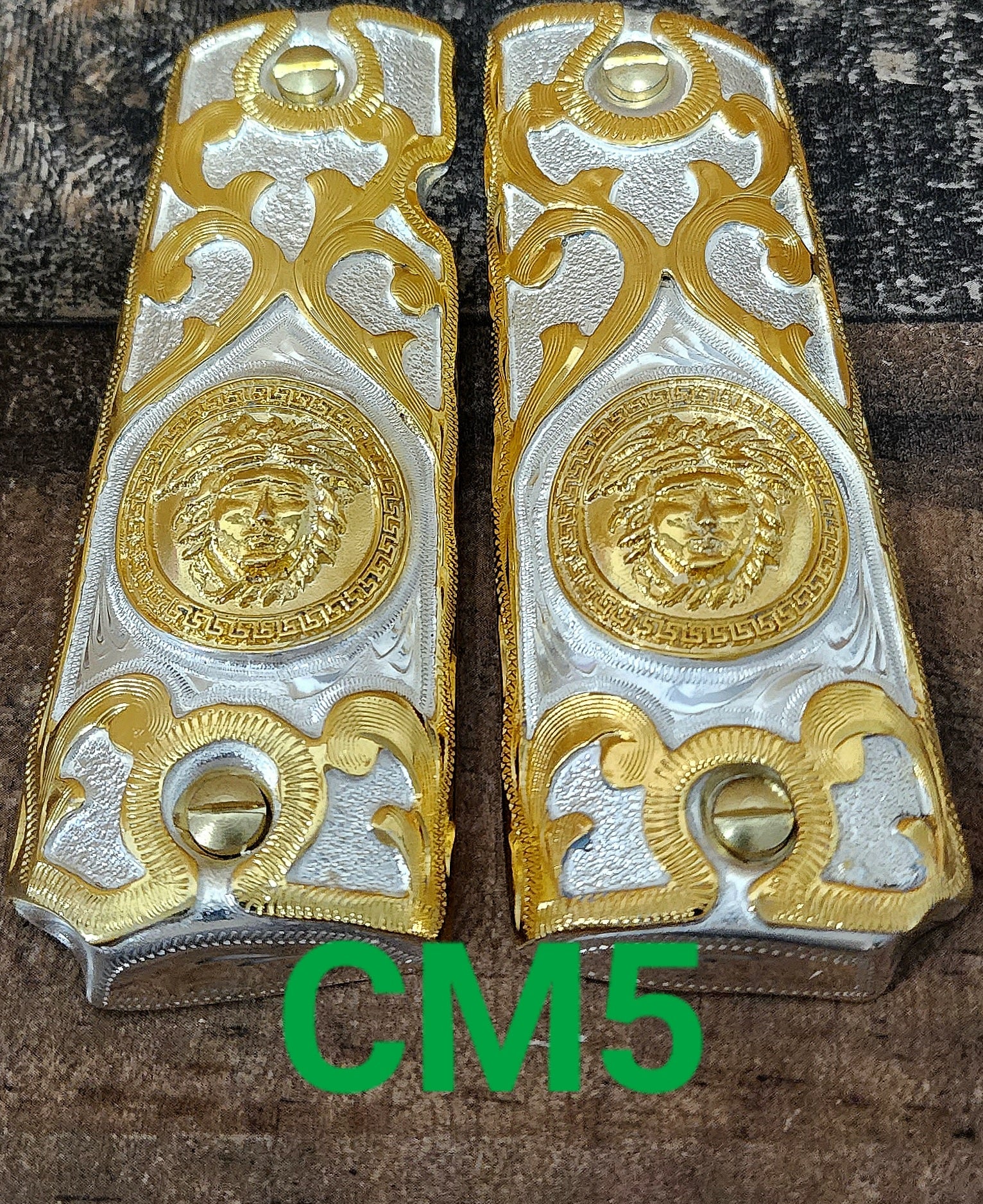 1911 medusas narco mexican style government gun grips cachas 24k gold plated