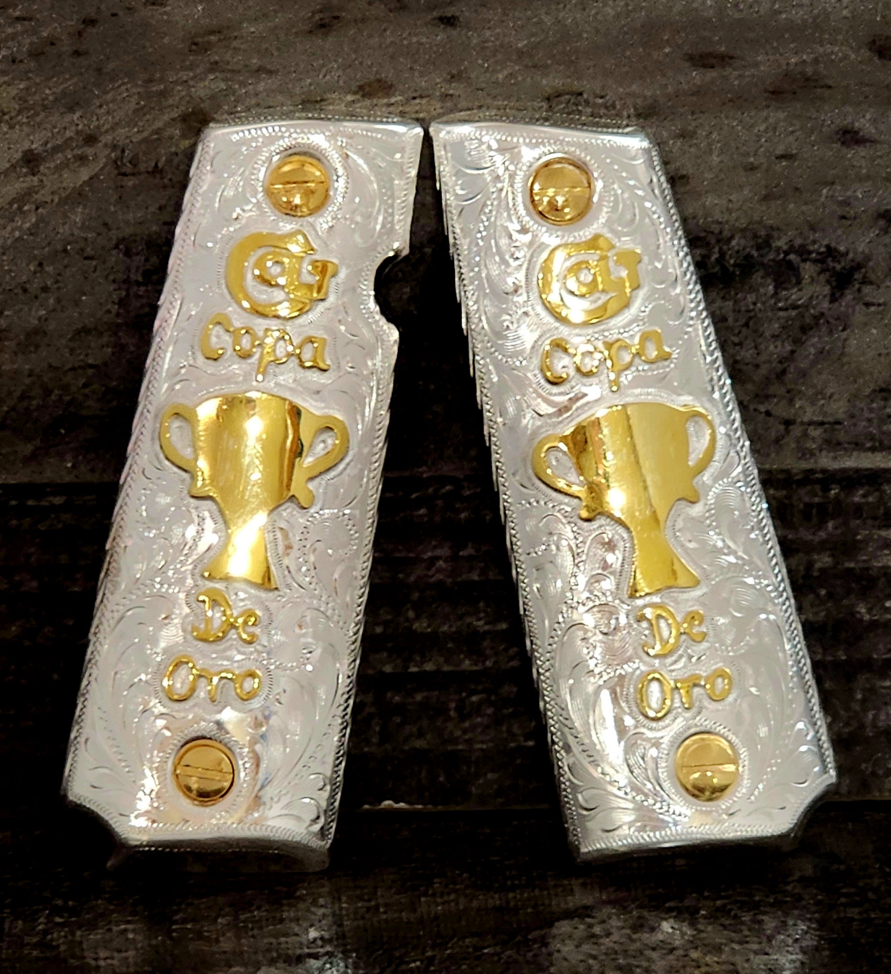 Copa de oro cachas 1911 gun pistol grips artesanales gravadas a mano chapeadas de oro