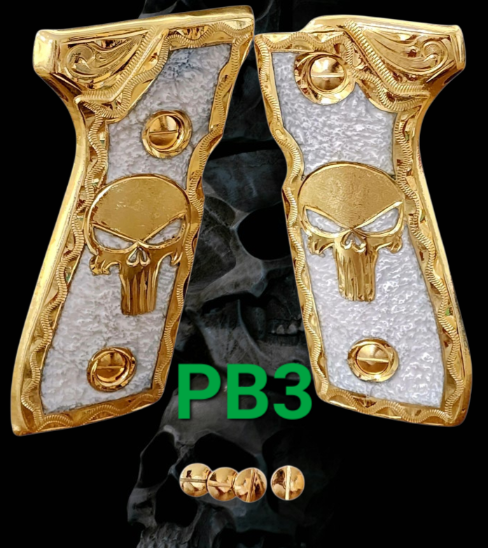 The punisher custom made beretta 92fs cachas pistol grips 24k gold Plated