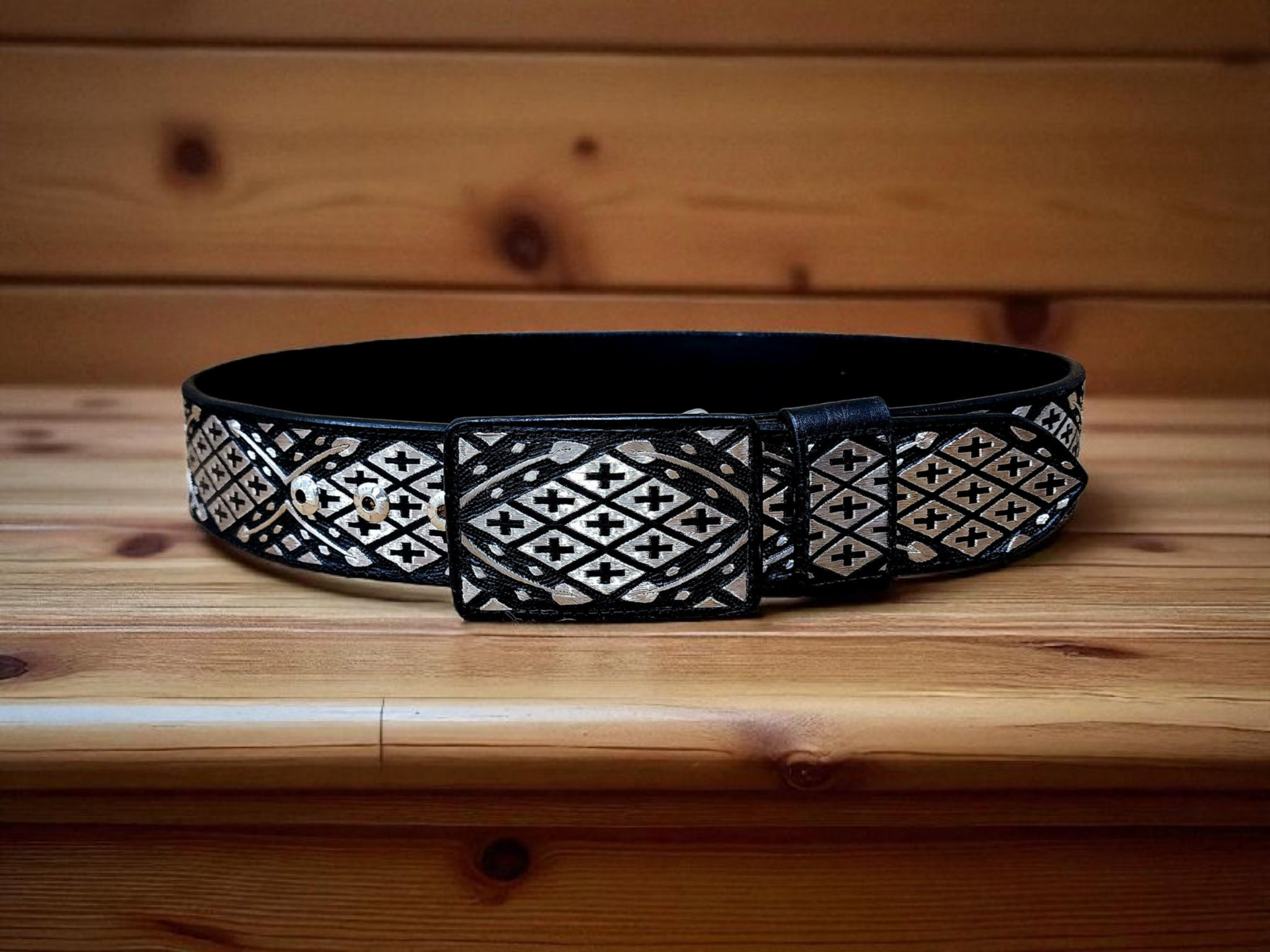 Cinturon belt cincho fajo pitiado cruces enbroidered hilo de plata real 925 100% trabajo artesanal mexicano