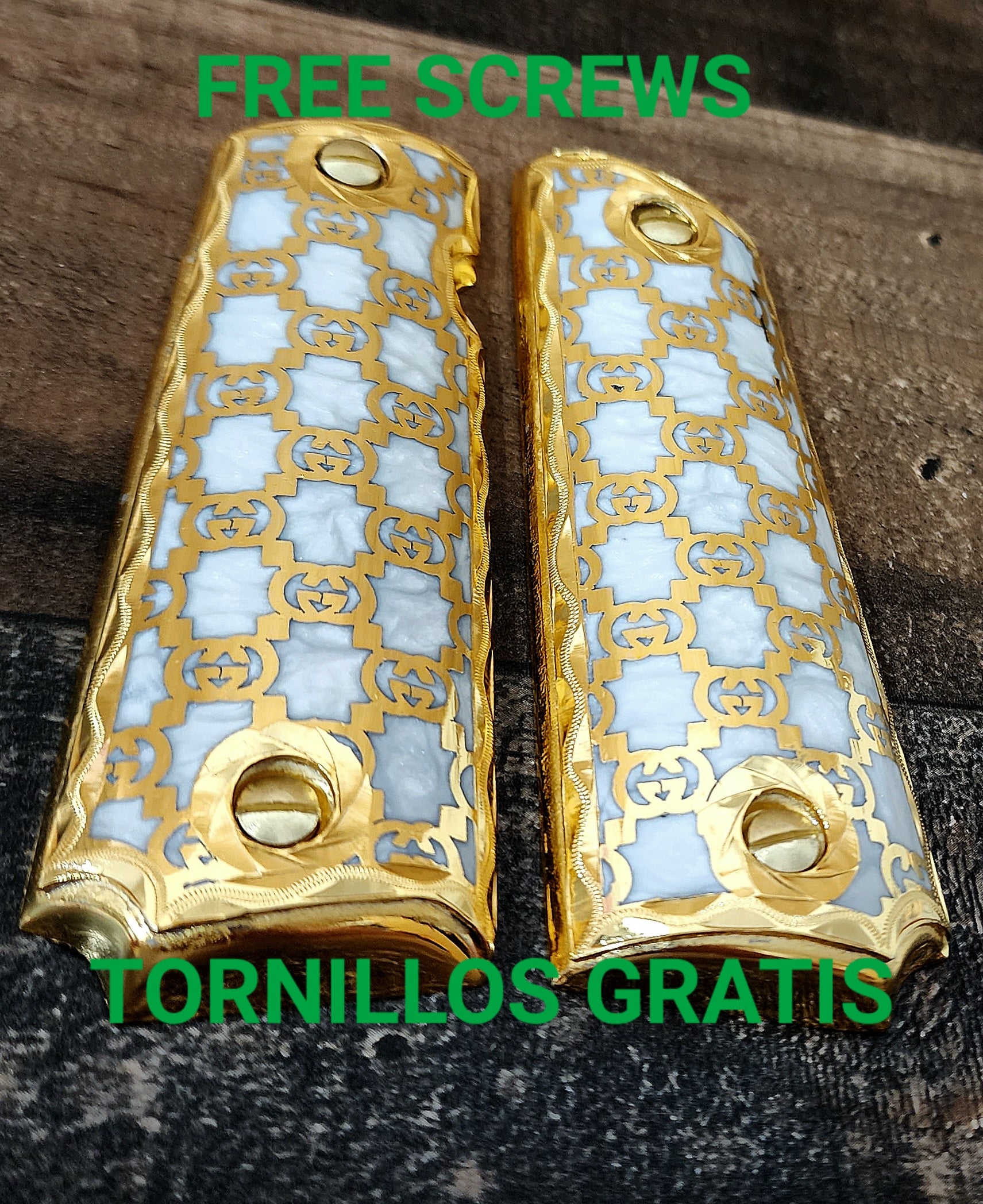 Cachas 1911 full size mexican luxury style gun grips narco premium goodies 24k gold plated