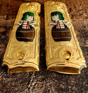 Chavo del ocho cachas chavito del 8 1911 full size narco mexican style govermment gun grips gold plated