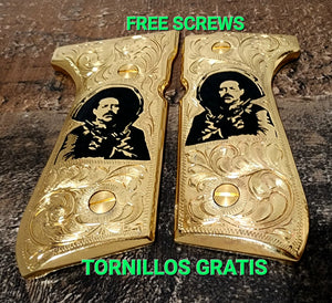 Pancho villa centauro del norte grips cachas pietro Beretta 92fs 24k gold plated