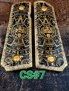 1911 compact size gun grips 24k gold plated cachas mexicanas chapeadas de oro
