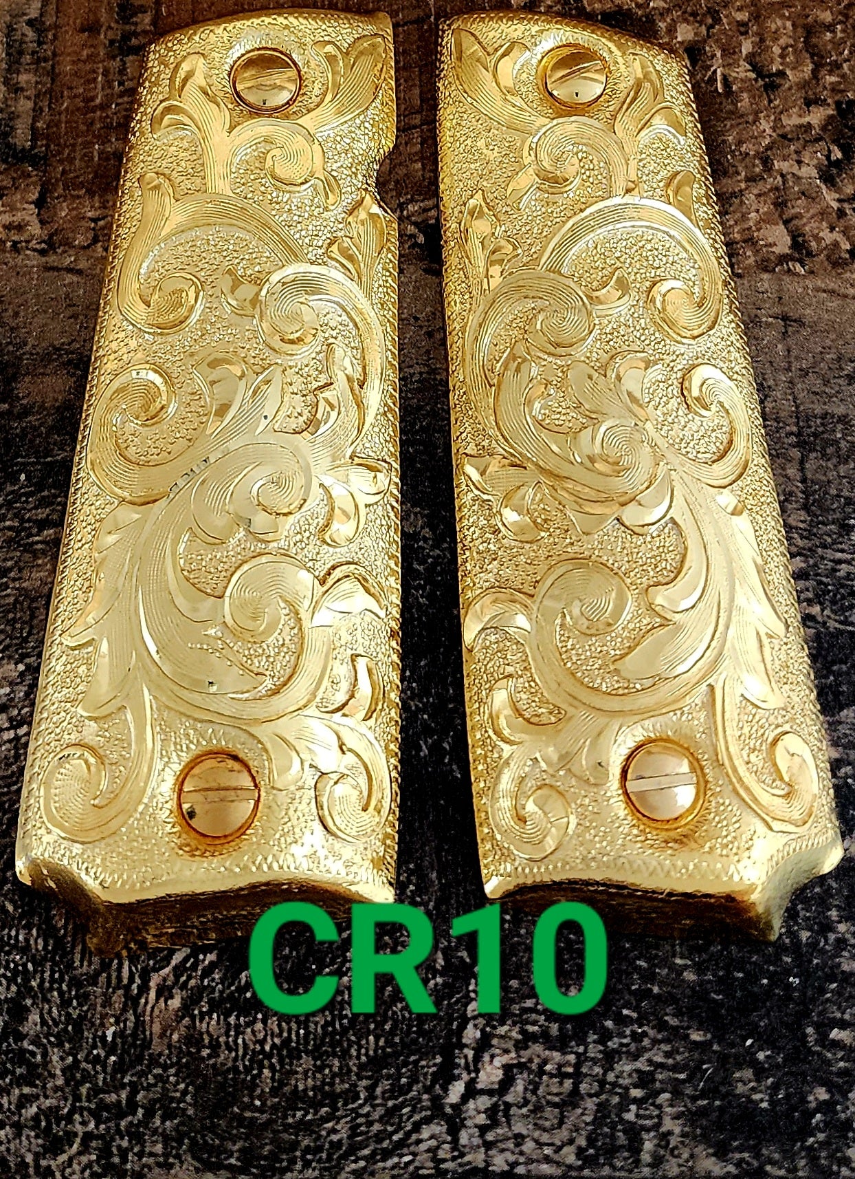 Floral rameado style 1911 full size custom premium gun grips cachas gold and silver plated