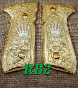 Rolex Beretta 92fs 9mm premium custom made cachas pistol grips 24k gold Plated