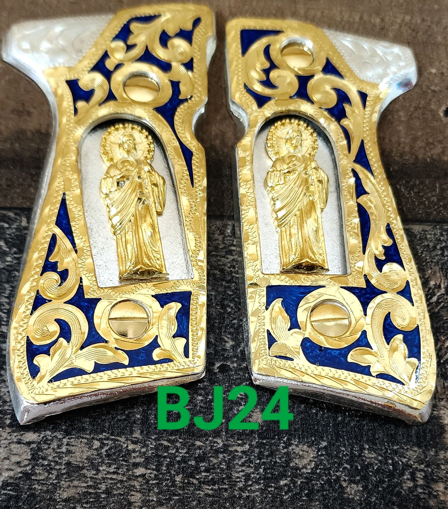 San judas saint jude custom made premium cachas pistol grips 24k gold Plated beretta 92fs