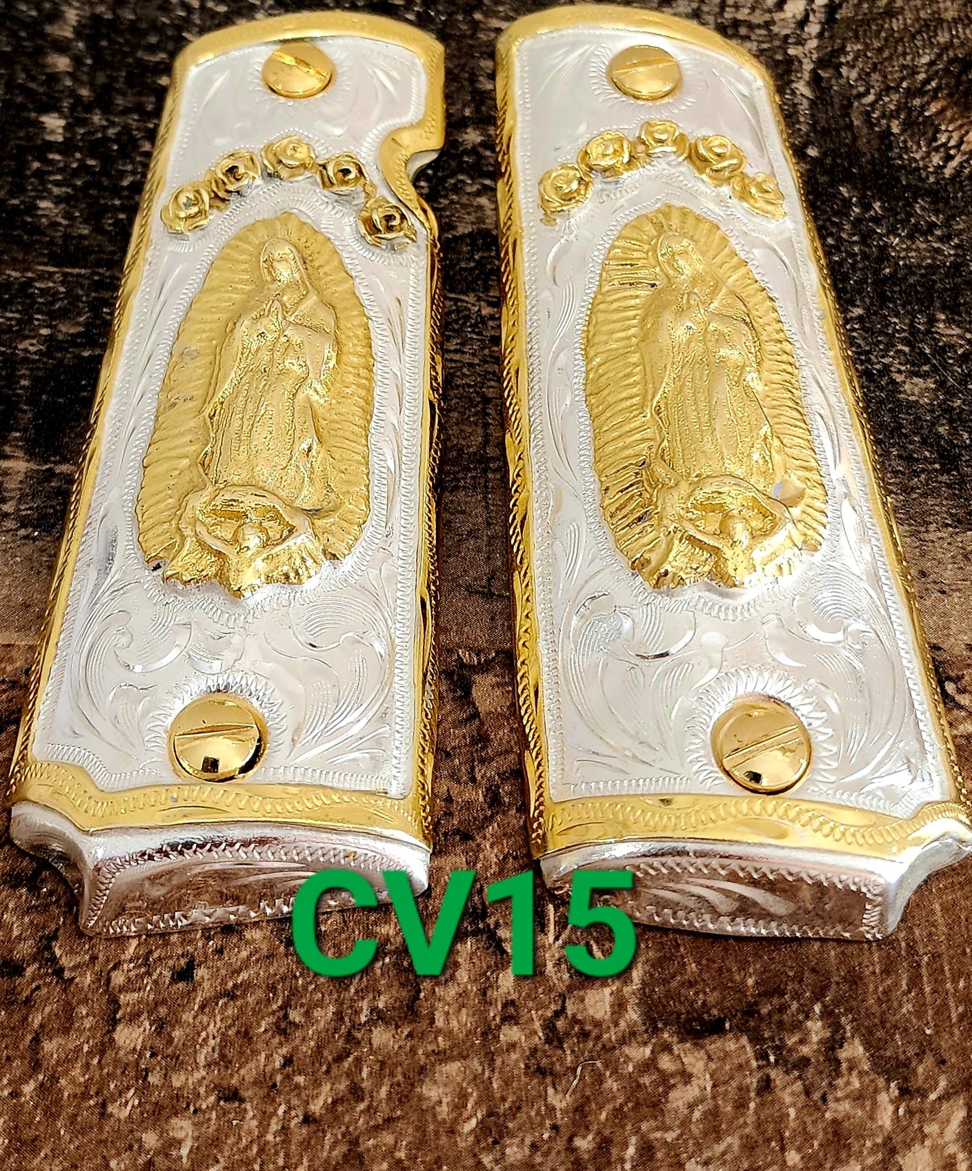 1911 cachas virgen mexican style government gun virgin mary grips 24k gold plated