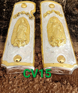1911 cachas virgen mexican style government gun virgin mary grips 24k gold plated