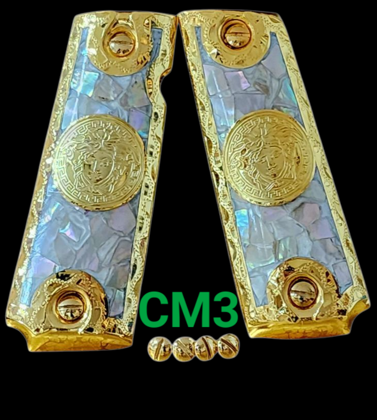 1911 medusas narco mexican style government gun grips cachas 24k gold plated
