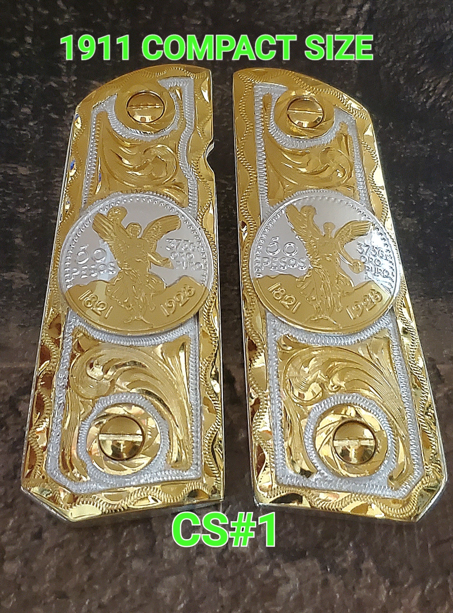 1911 compact size gun grips 24k gold plated cachas mexicanas chapeadas de oro