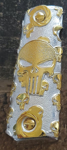 The punisher el castigador Cachas 1911 gun pistol grips artesanales gravadas a mano chapeadas de oro