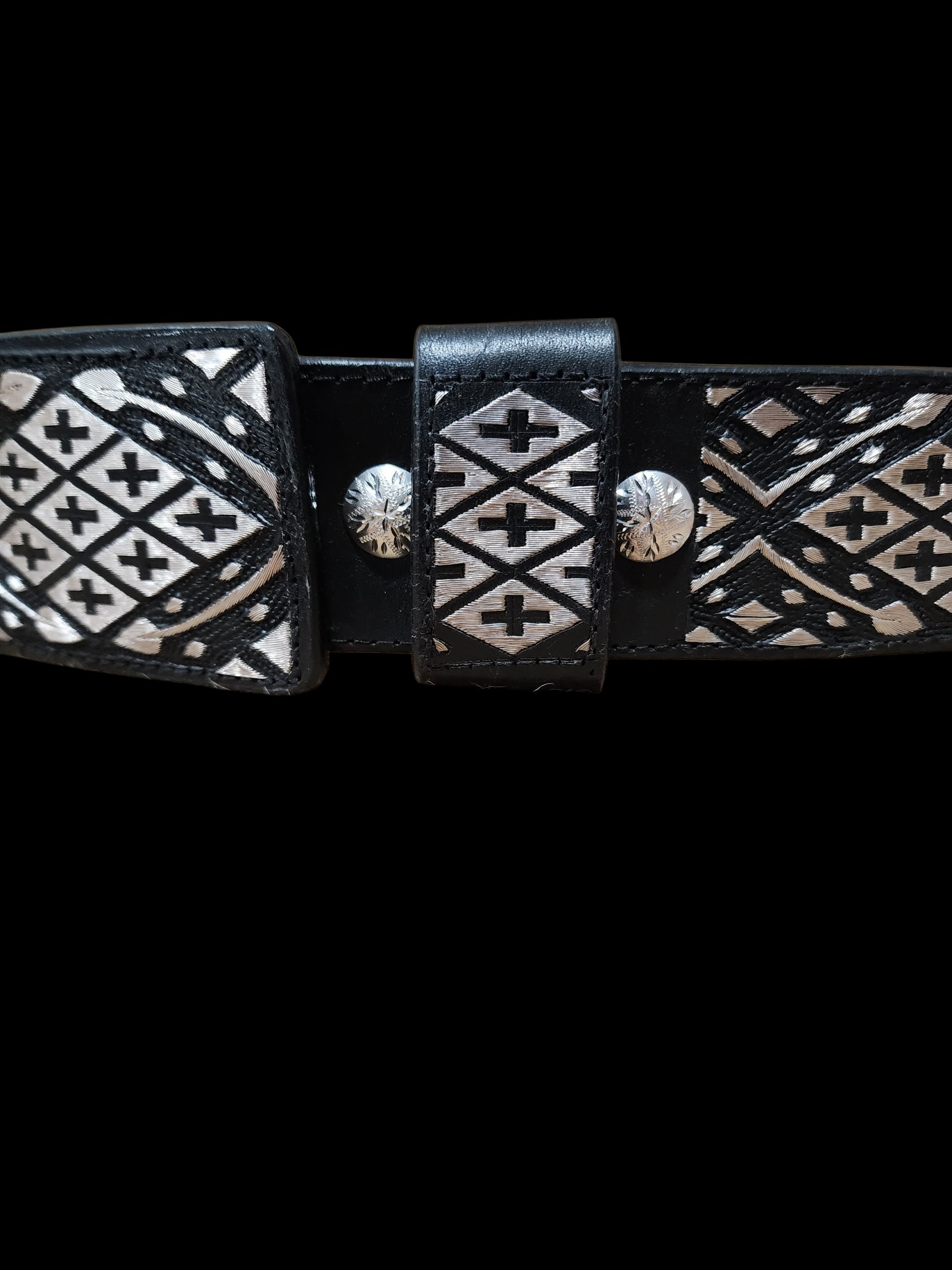 Cinturon belt cincho fajo pitiado cruces enbroidered hilo de plata real 925 100% trabajo artesanal mexicano