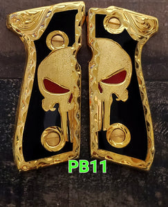 The punisher custom made beretta 92fs cachas pistol grips 24k gold Plated