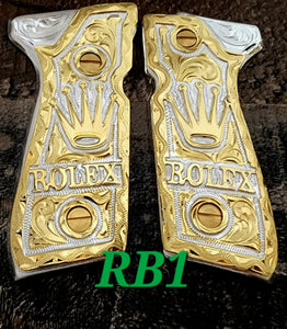 Rolex Beretta 92fs 9mm premium custom made cachas pistol grips 24k gold Plated