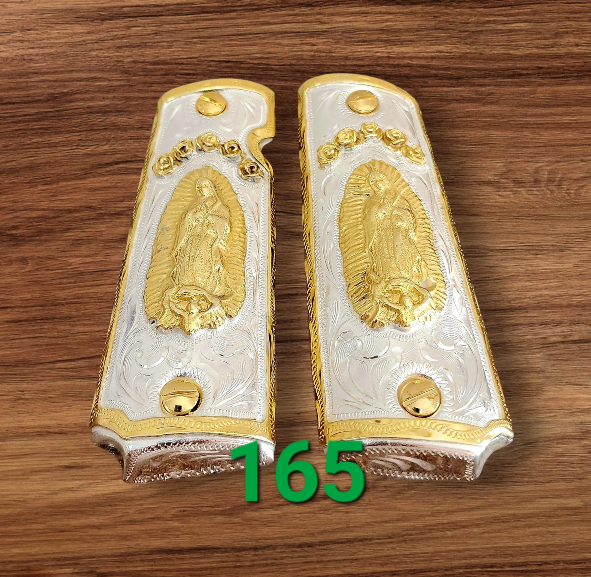 1911 cachas virgen mexican style government gun virgin mary grips 24k gold plated