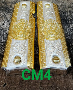 1911 medusas narco mexican style government gun grips cachas 24k gold plated