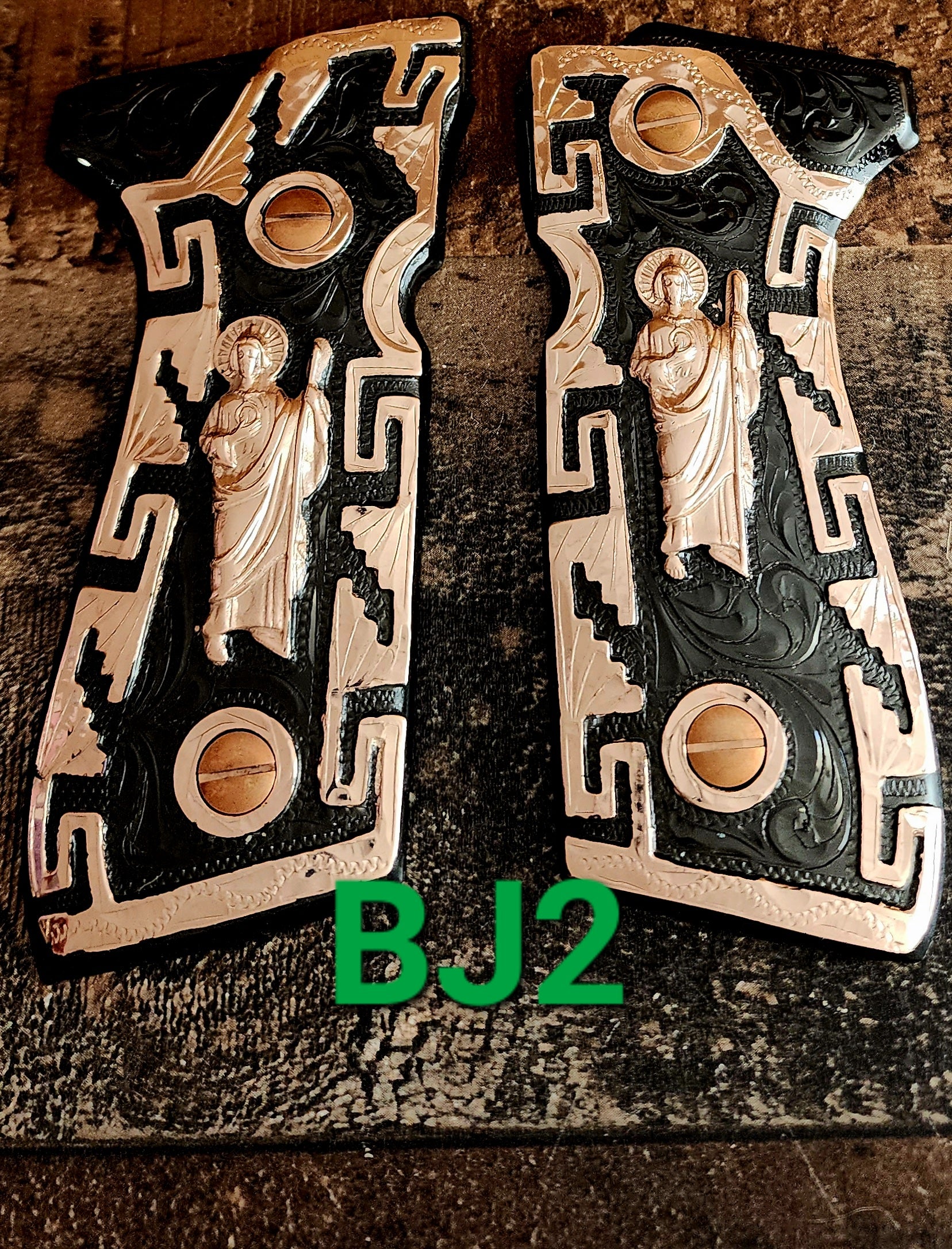 San judas saint jude custom made premium cachas pistol grips 24k gold Plated beretta 92fs