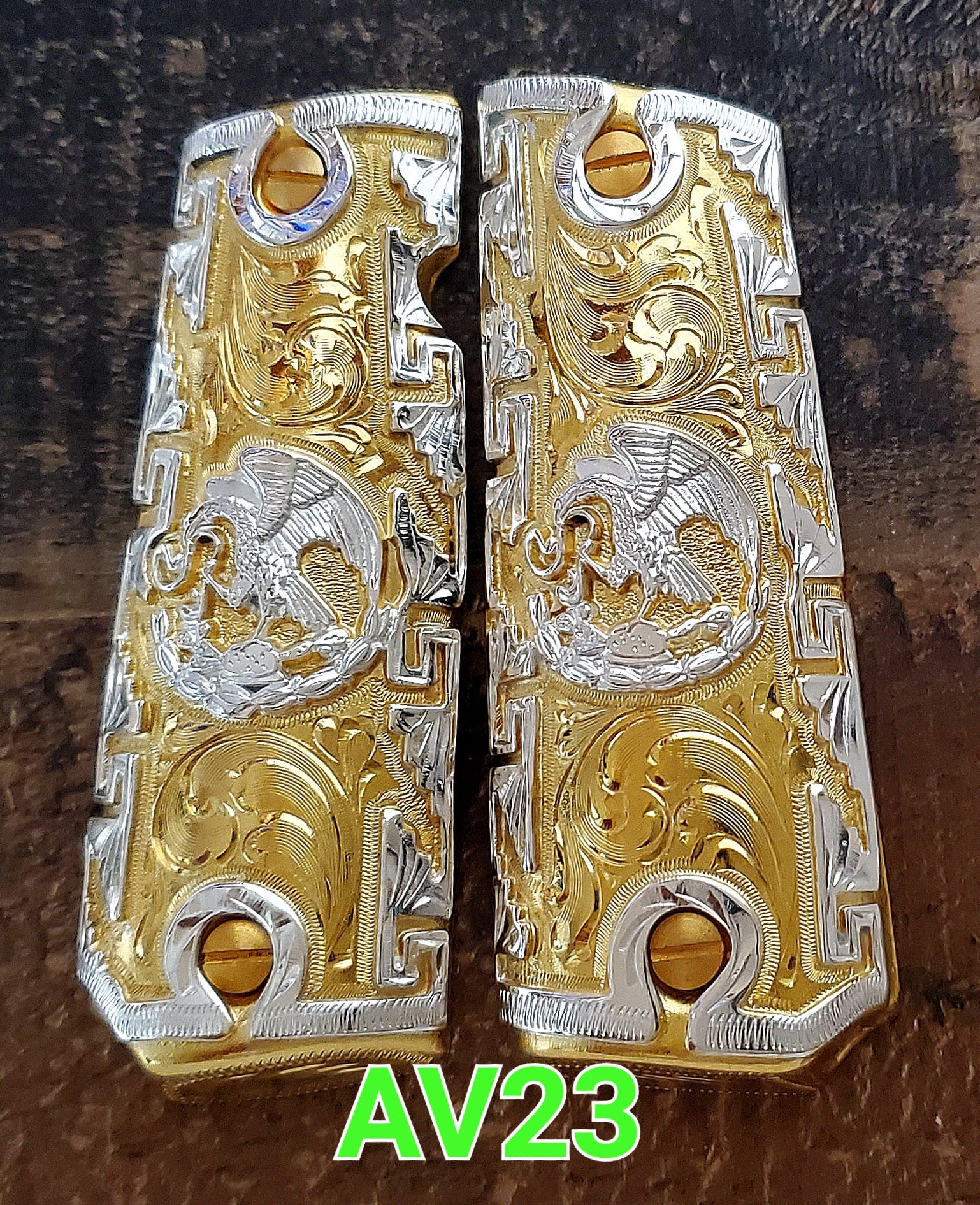 aguila mexicana eagle cachas 1911 Custom handmade Grips 24k plated 45/38 & any1911 full size