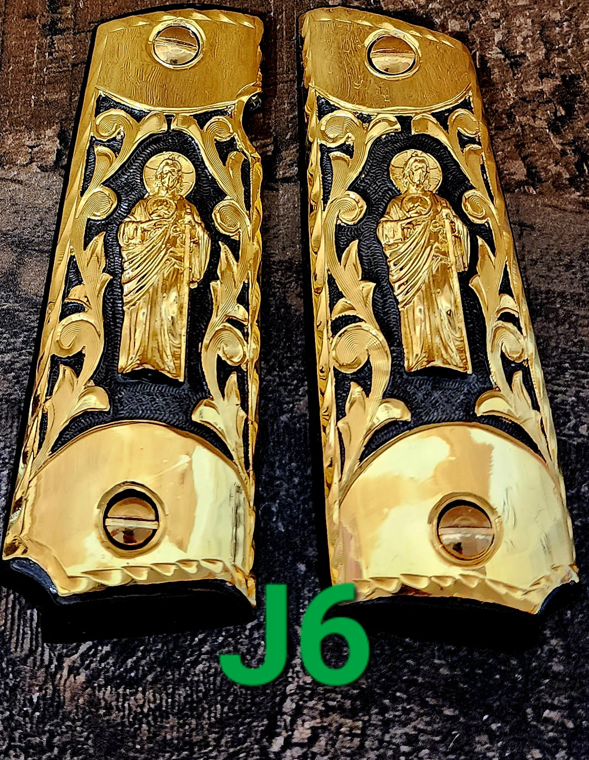 Cachas 1911 saint Jude narco mexican style government gun grips cachas 24k gold plated