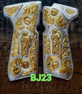 San judas saint jude custom made premium cachas pistol grips 24k gold Plated beretta 92fs