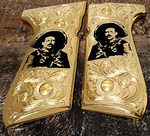 Pancho villa centauro del norte grips cachas pietro Beretta 92fs 24k gold plated