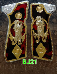 San judas saint jude custom made premium cachas pistol grips 24k gold Plated beretta 92fs