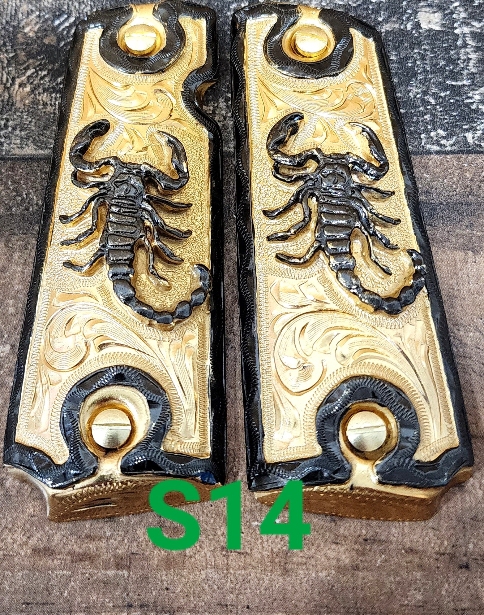 1911 scorpion alacran narco mexican style government gun grips cachas 24k gold plated