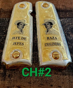 Chalino sanchez cachas 1911 full size narco mexican style govermment gun grips gold plated