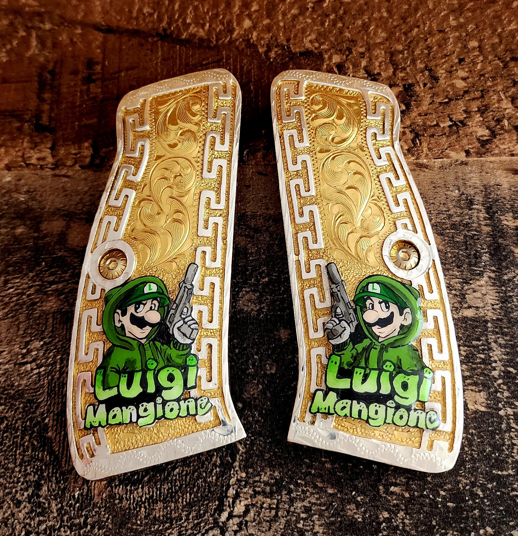 CZ 75 Grips cachas for Full Size CZ SP-01 OPS Mexican style gold and silver plated