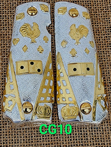 Gallos rooster palenque golden and silver 1911 full size mexican premium gun grips cachas gold plated