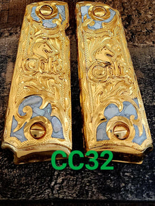 1911 caballitos logo narco mexican style government gun grips cachas 24k gold plated