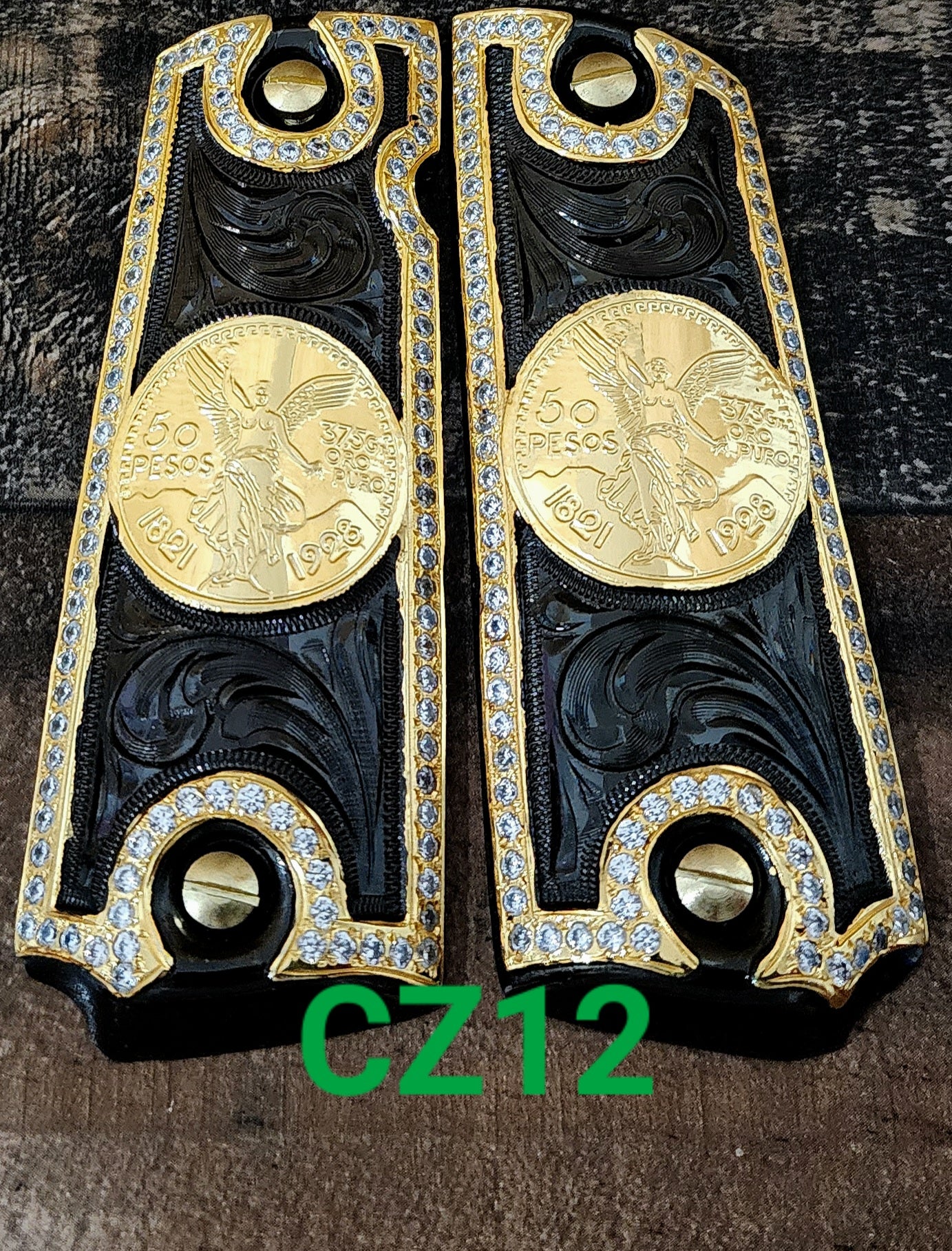 Zirconias 1911 full size many mexican styles government gun grips cachas negras,plateadas y chapa de oro