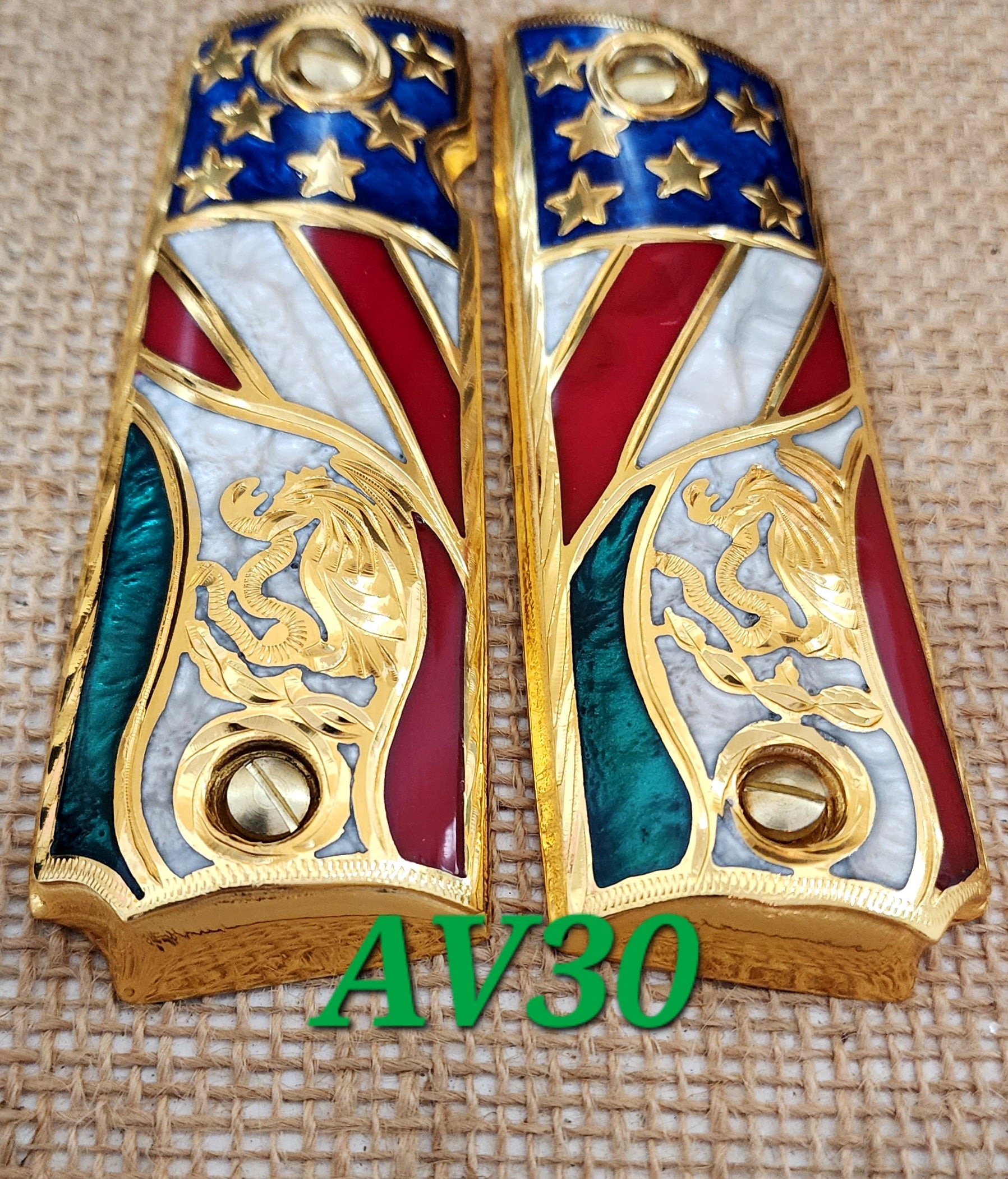 aguila mexicana eagle cachas 1911 Custom handmade Grips 24k plated 45/38 & any1911 full size