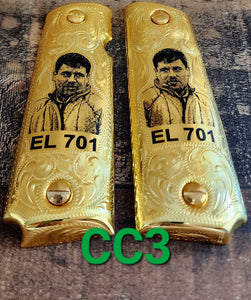 El chapo mexican style narco Cachas mexicanas 1911 full size grips gold plated
