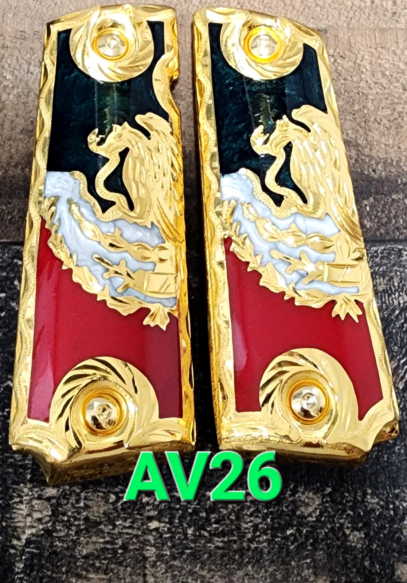 aguila mexicana eagle cachas 1911 Custom handmade Grips 24k plated 45/38 & any1911 full size