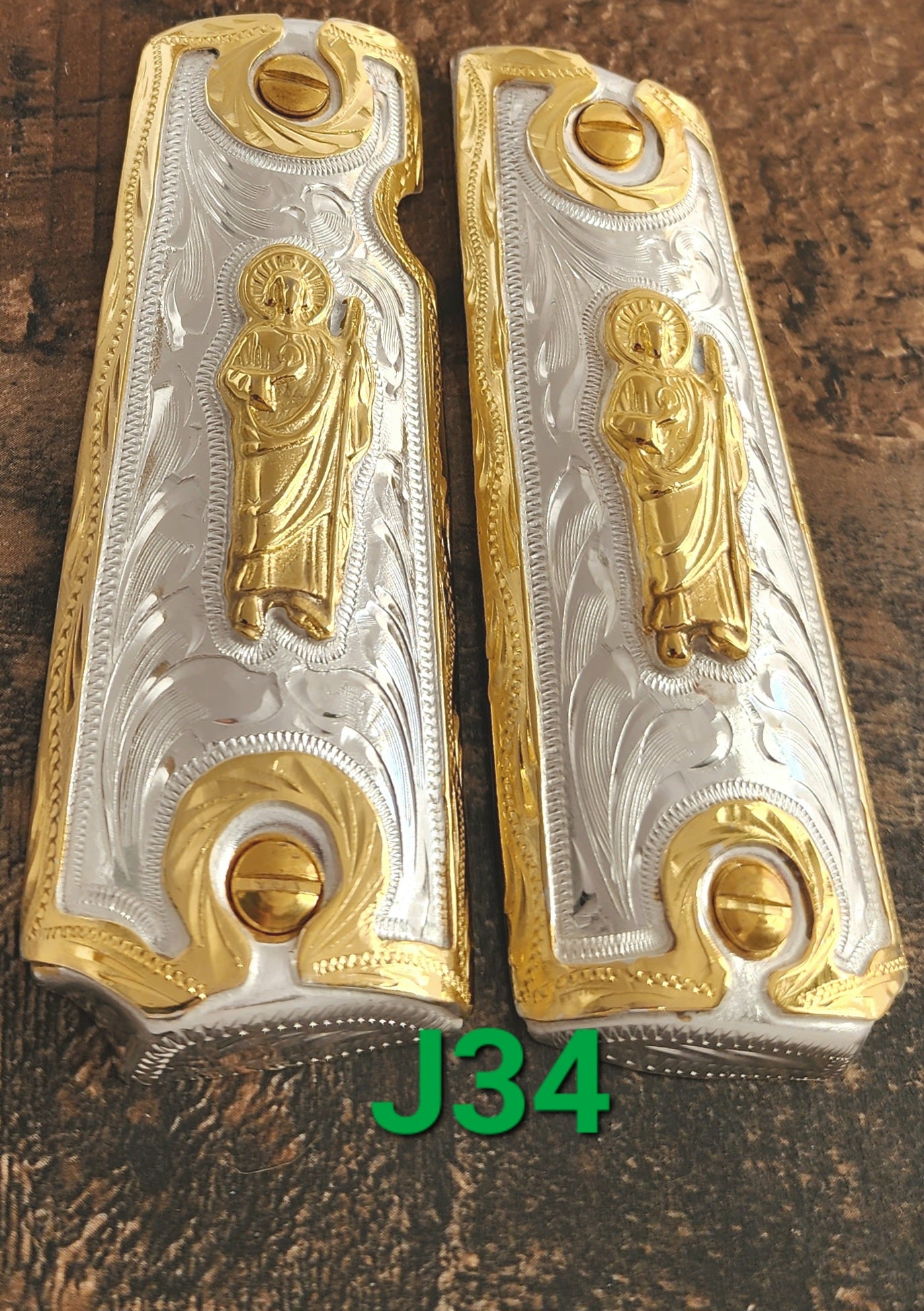 Cachas 1911 saint Jude narco mexican style government gun grips cachas 24k gold plated