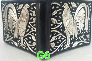 Gallos rooster Hilo de plata money cartera wallet artesanal piteada bordada a mano hand crafted mexican custom work in silver thread Made in mexico            