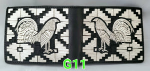 Gallos rooster Hilo de plata money cartera wallet artesanal piteada bordada a mano hand crafted mexican custom work in silver thread Made in mexico            