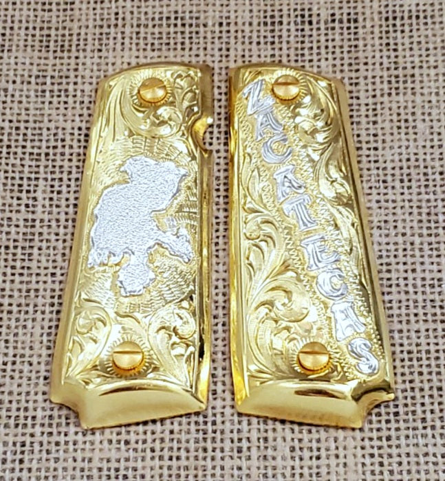 Zacatecas mexico cachas 1911 full size mexican premium gun grips gold plated